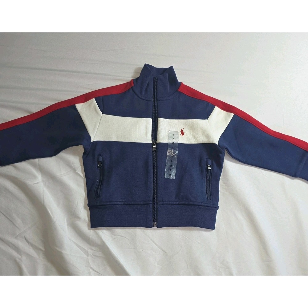 Polo Ralph Lauren Boy's Track Jacket Double Knit Blue Red White Full Zip Size 3